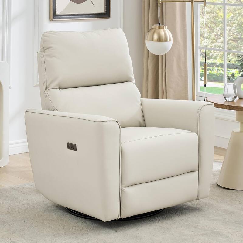Power Recliner Swivel Chair Rockery Glider PU Leather Nursery Chair with USB Port