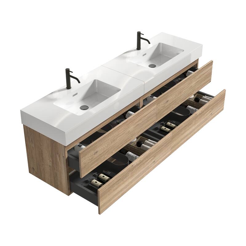 GDFStudio - Grace Wall-Mounted Bathroom Vanity with Engineered Quartz Sink & Soft Close Drawers, without Drainage and Faucet