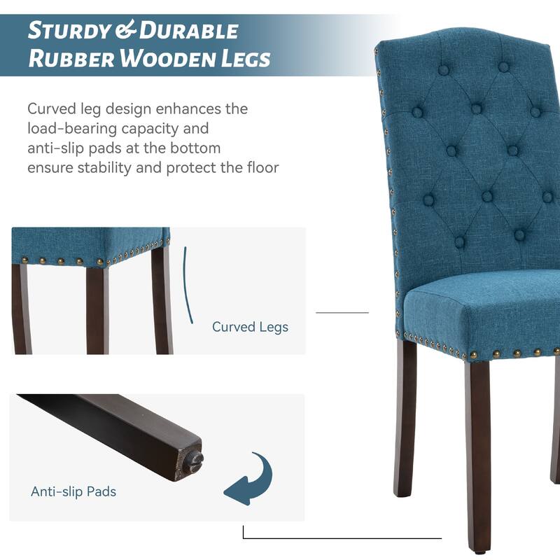 Fabric Upholstered Tufted High Back Dining Chairs with Nailhead Trim