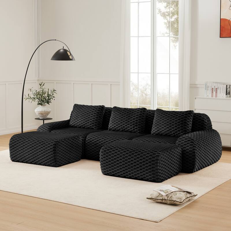 Roomfitters 114 Inch Modular Sectional Sofa, Oversized Flannelette 3-Seater, Black
