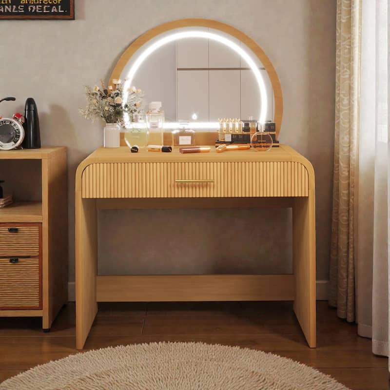 39" Makeup Vanity Table with Touch Screen Lighted Mirror, Dressing Desk with Drawer, Removable Mirror Design - Natural