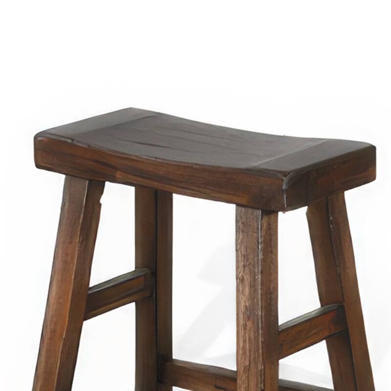 Odel Counter Stool Set of 2, Saddle Seat, Dark Brown Mahogany Wood