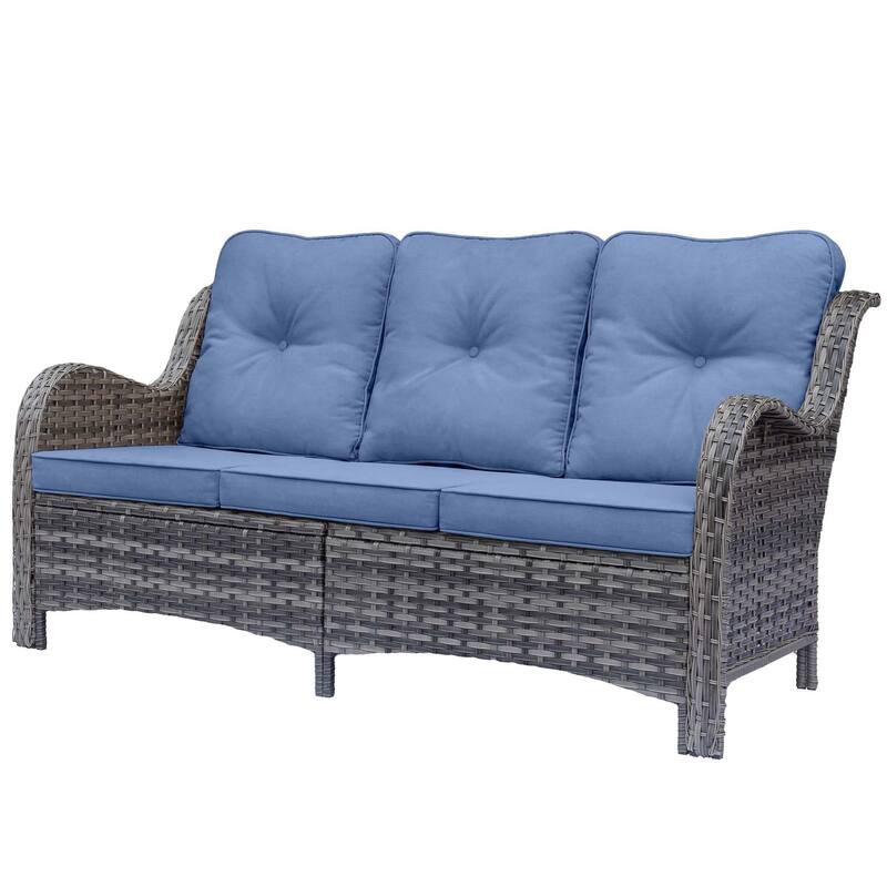 High Back Curved Outdoor Sofa Wicker Patio Sofa Deep Seating Cushions