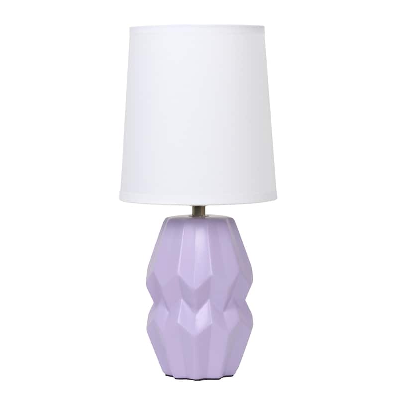 Ceramic Geometric Table Lamp with Fabric Shade for Bedroom - 6 x 6 x 13 in. (L x W x H) - Lavender
