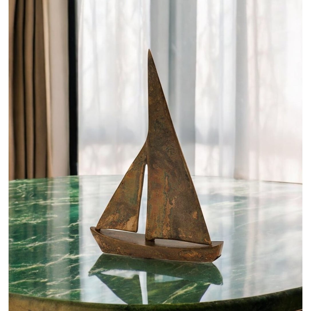 HomeRoots 12" Rust Aluminum Decorative Sailboat Tabletop Sculpture - 8.00 in. x 11.50 in. x 2.00 in.