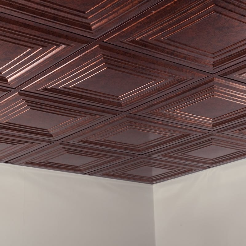 FASÄDE Traditional Style 3 Decorative Vinyl 2ft x 2ft Lay in Ceiling Panel in Moonstone Copper (5 Pack)