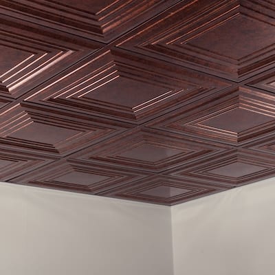 FASÄDE Traditional Style 3 Decorative Vinyl 2ft x 2ft Lay in Ceiling Panel in Moonstone Copper (5 Pack)