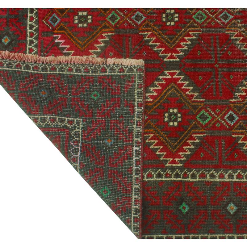 Vintage Distressed Tansholp Burgundy/Green Rug - 5'1" x 9'11"