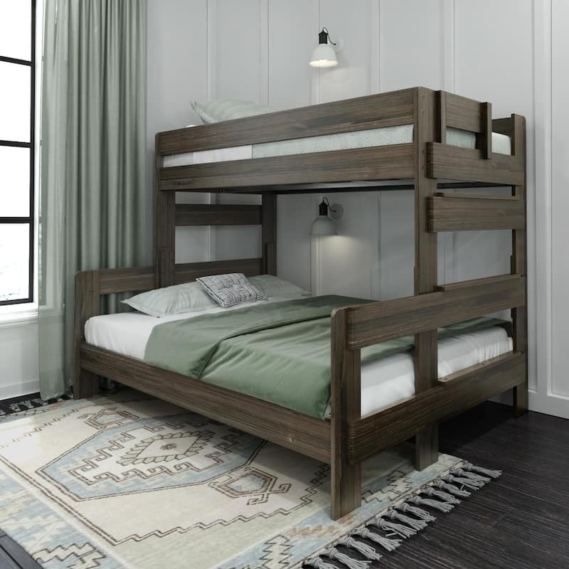 Max and Lily Farmhouse Twin XL over Queen Bunk Bed - Barnwood Brown