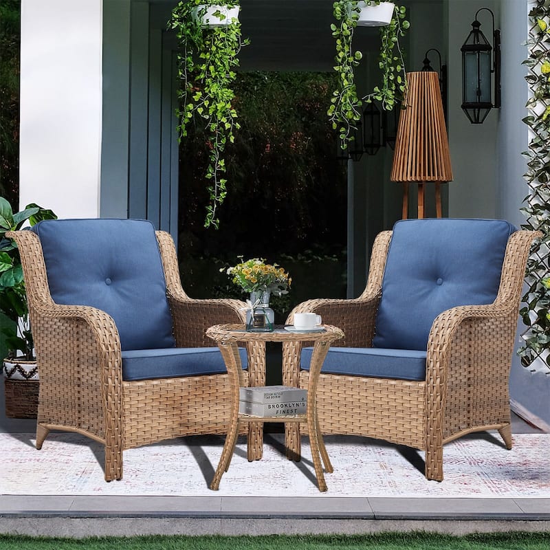 Gymojoy 3-Piece Outdoor Wicker Patio Furniture Chair Set, Rattan Coversation Set with Water Resistant Thick Cushions