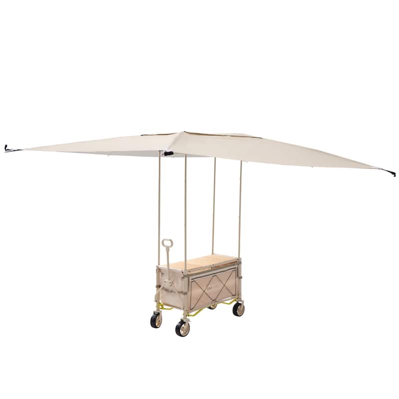 Foldable Camping Cart with Adjustable Handle, Bamboo Tabletop, Foldable storage, and Waterproof Oxford Canopy