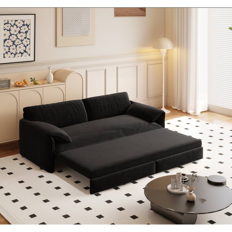 GDFStudio - Velvet 66" Convertible Velvet Sofa Bed with Side Storage