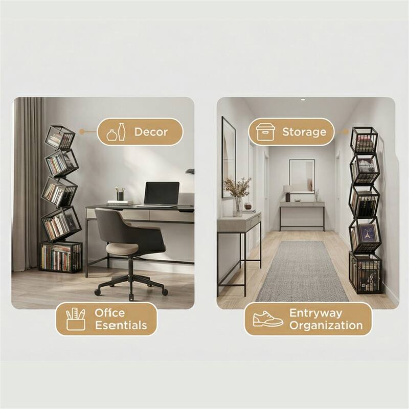 Modern Corner Bookshelf, Asymmetric Iron Display Stand