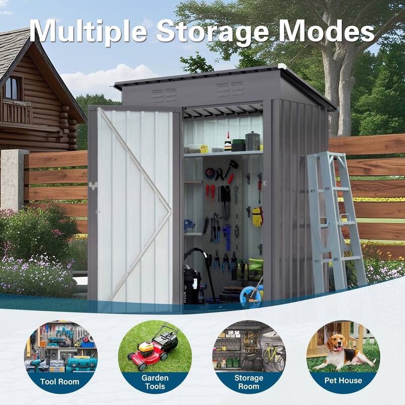 5X3 FT Metal Outdoor Storage Shed, Tool Shed with Pitched Roof and Lockable Door Compact Metal Tool Shed
