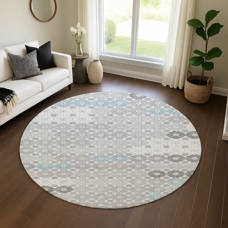 Premium Washable Super Soft Whimsy Mosaic Mayfield Rug - Silver - 8' x 8'