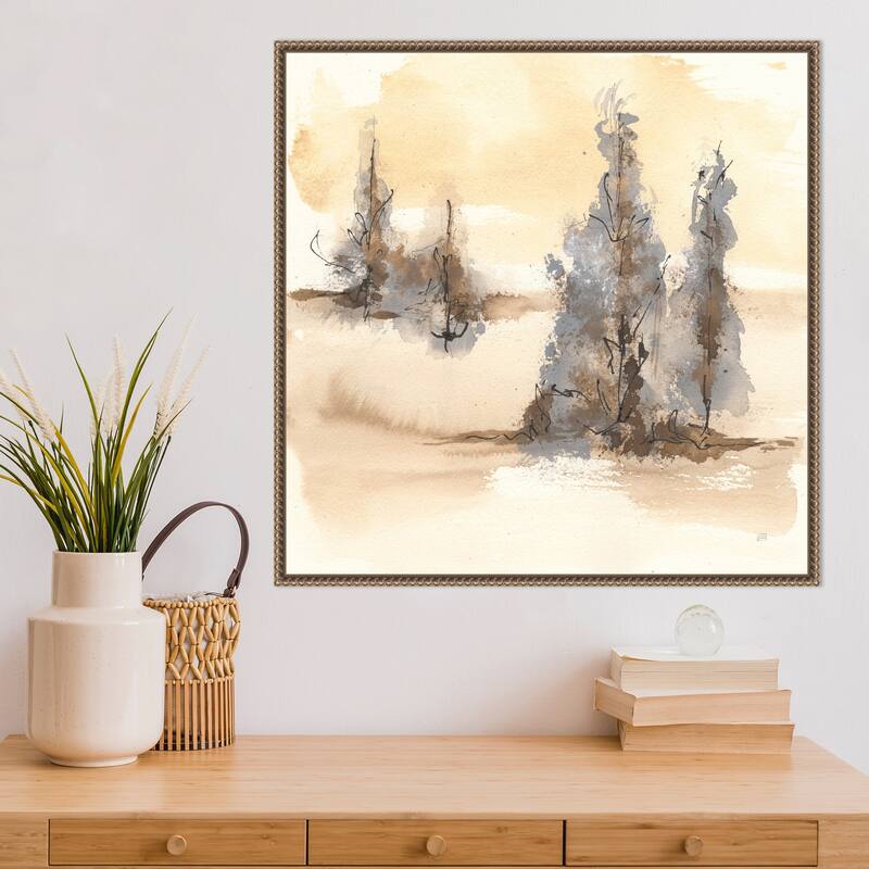 Neutral Treescape II by Chris Paschke Framed Canvas Wall Art Print - Sylvie Beaded Bronze