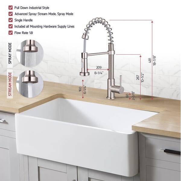 dimension image slide 2 of 3, 36-Inch Fireclay Farmhouse Kitchen Sink - Contemporary European Design