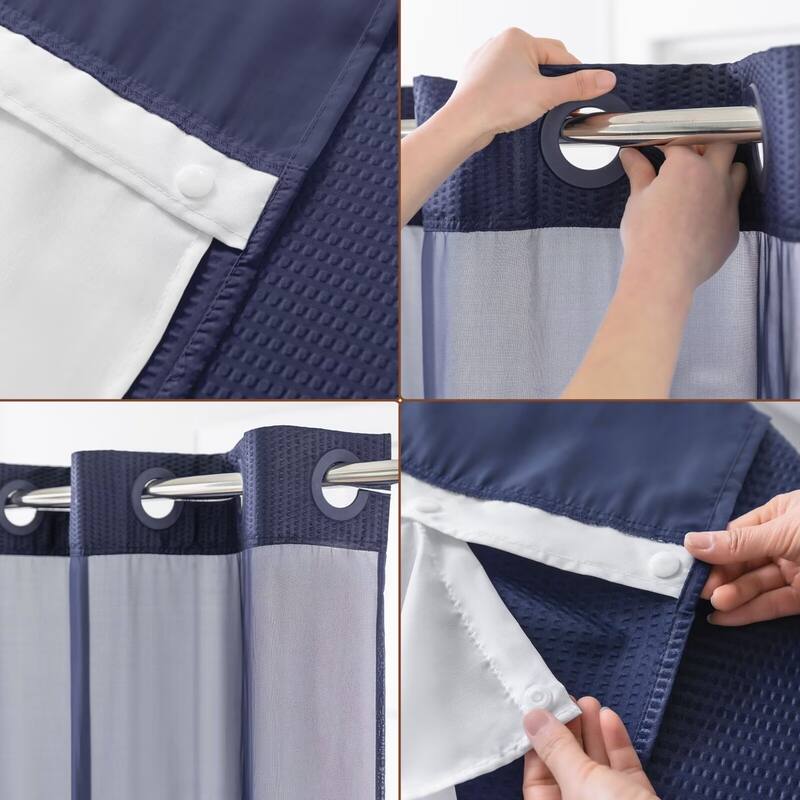 No Hook Embossed Shower Curtain with Snap-in Liner