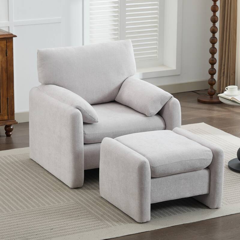 Chenille Single Sofa Chair & Ottoman Set