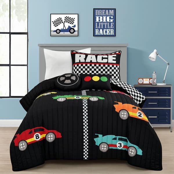 slide 2 of 36, Lush Decor Racing Cars Reversible Oversized Quilt Set Black - Twin
