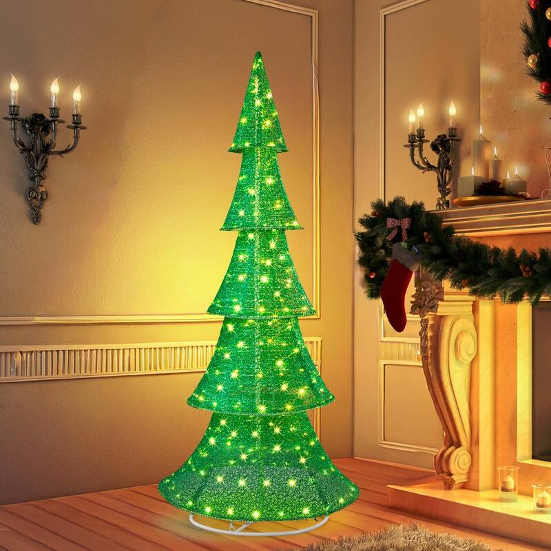6FT Pre-lit Pull Up Christmas Tree with 200 LED Warm White Lights