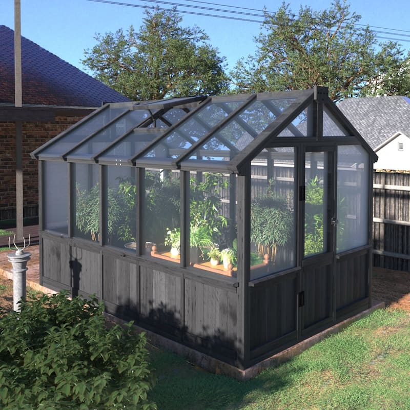 VEIKOUS Walk-in Wooden Greenhouse for Outside, Garden and Backyard, Black - 6'×10'