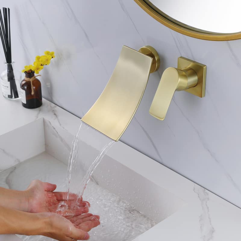 Solid Brass Wall Mounted Waterfall Bathroom Sink Faucet