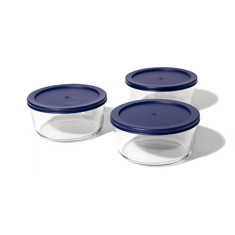 Glass Food Storage Containers Set - Round, 4-Cup (32oz) BPA-Free, Microwave & Oven Safe, Airtight Lids