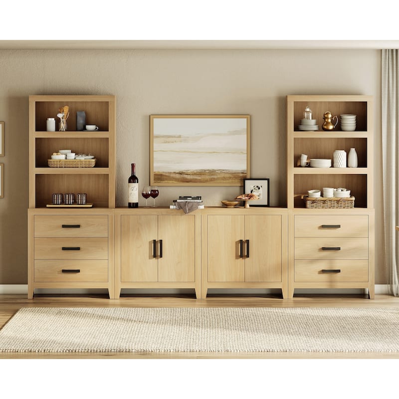 WAMPAT Entertainment Center with Bookshelves, Farmhouse TV Stand, Media Console with Adjustable Shelves for Living Room, Bedroom