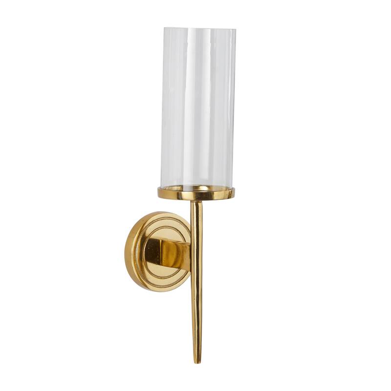 Aluminum Metal Single Candle Wall Sconce with Circle Backing - Silver, Gold, Black - Roche River Decor