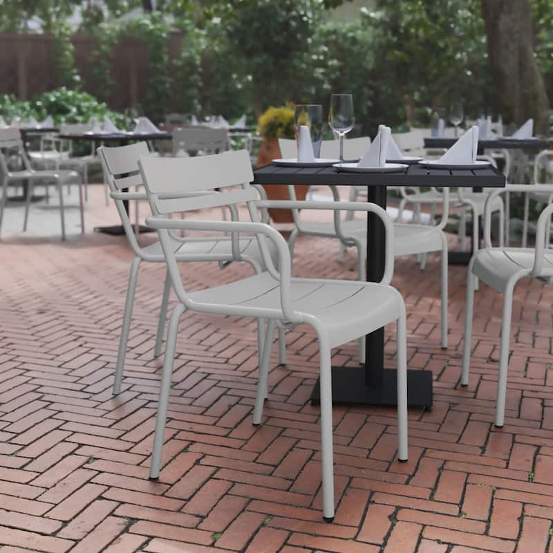 Modern Commercial Grade 2 Slat Indoor/Outdoor Steel Stack Chair - Silver