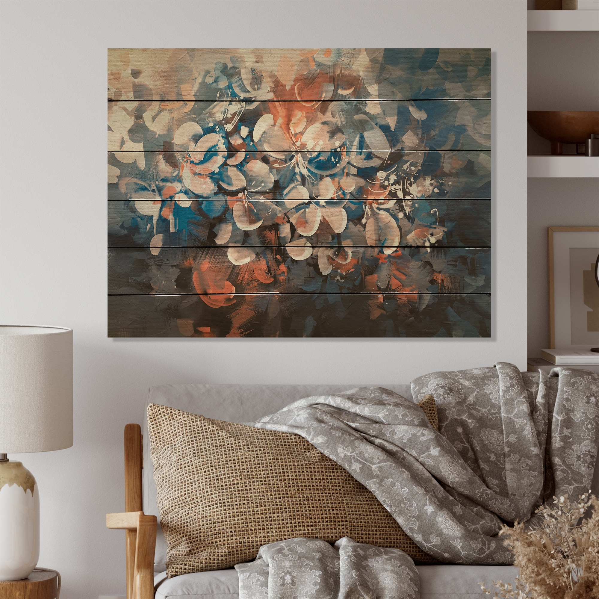 Designart 'Abstract White Blooming Grunge Bouquet' Traditional Wood Wall Art  Dundefinedcor Natural Pine Wood Bed Bath  Beyond 36735991