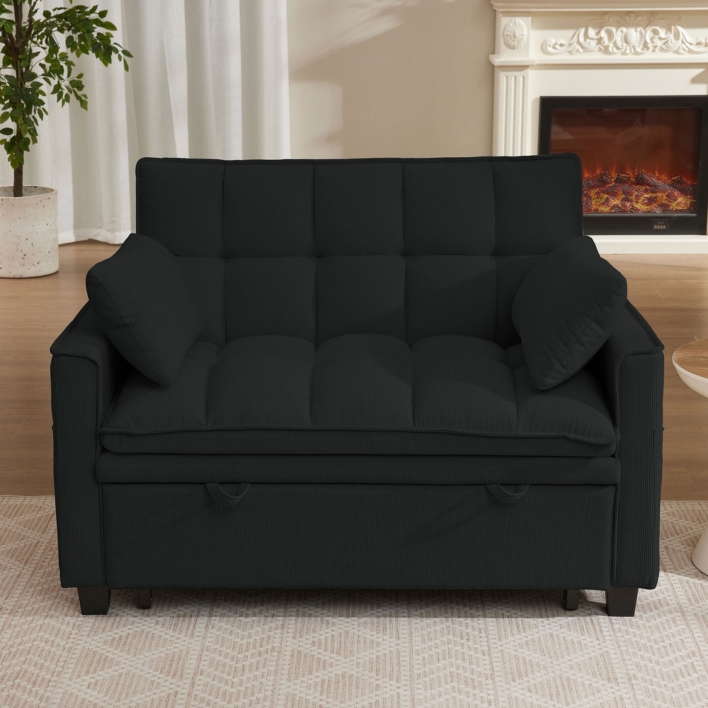 48.03" Pin Striped Fabric 3 in 1 Convertible 2 Seater Sleeper Sofa Bed