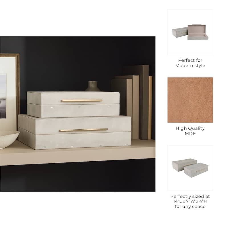 Decorative Rectangle Storage Boxes with Lid (Set of 2) - Gray, 12" - 14" - 14.0"