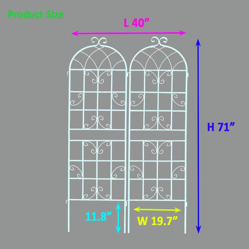 Rustproof Metal Garden Trellis for Climbing Plants, Outdoor Flower Support, 71" x 19.7"