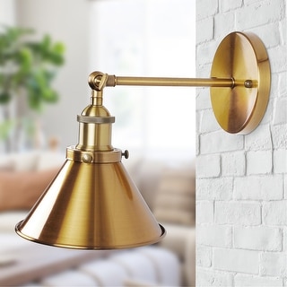 Industrial Brass Wall Sconce with Metal Cone Shade