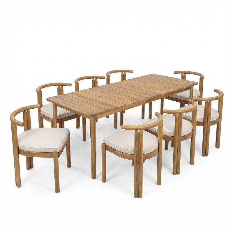 Christopher Knight Home - Modern Outdoor Dining Set with Cushioned Armless Chairs in Teak Finish (9-Piece Set)