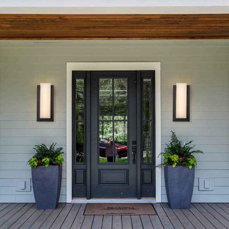 C Cattleya Matte Black Integrated LED Outdoor Wall Lantern Sconce with Glass Shade