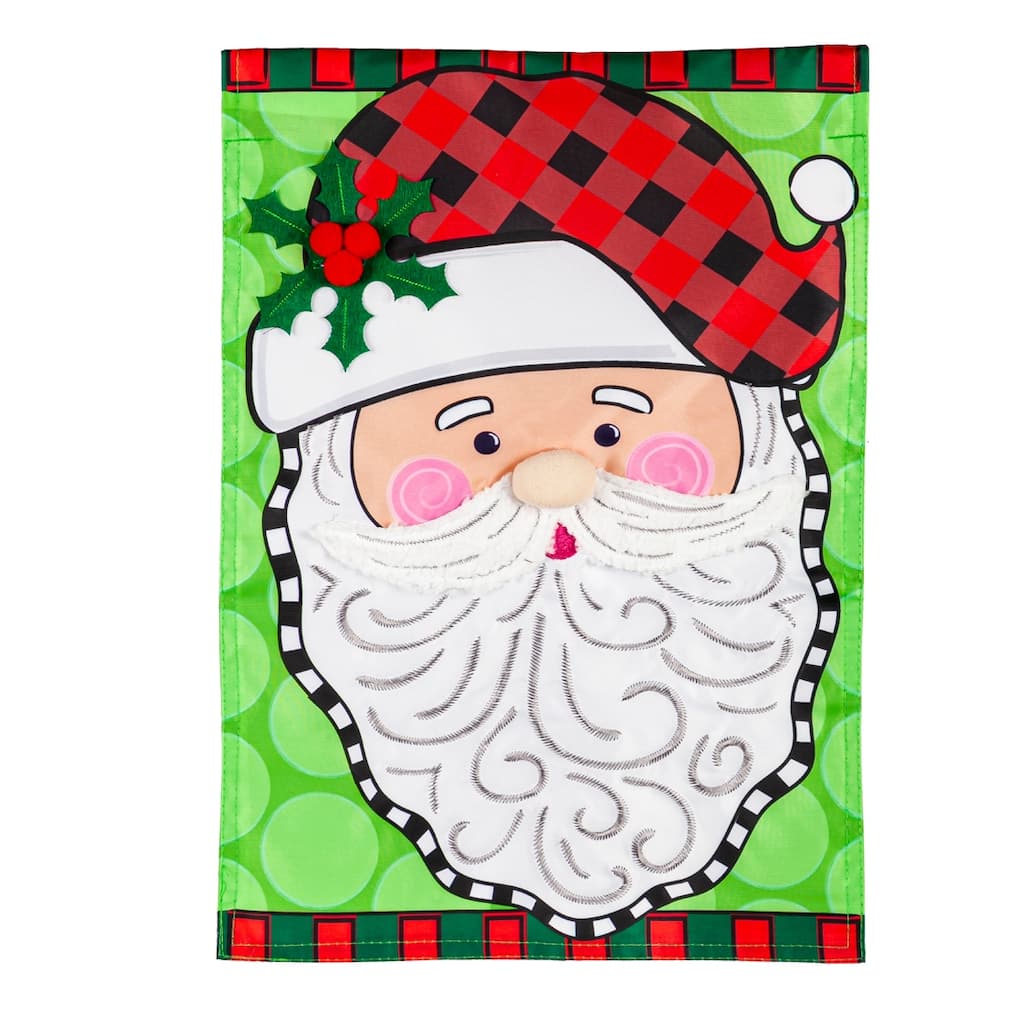 Santa Claus with Holly Garden Applique Flag