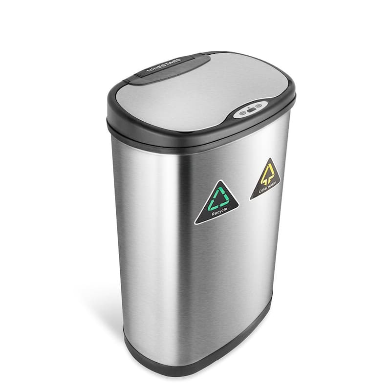 NINESTARS Stainless Steel Dual Compartment Motion Sensor Trash Can 13.2 Gallon DZT-50-13R - 13 Gal./50L. - Silver