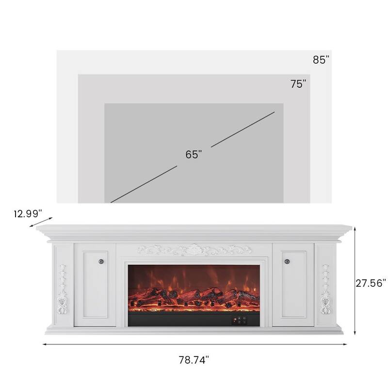 78.74" Modern Electric Fireplace TV Stand with LED Flame Effects，Beige TV Console, 2 Drawers, MDF