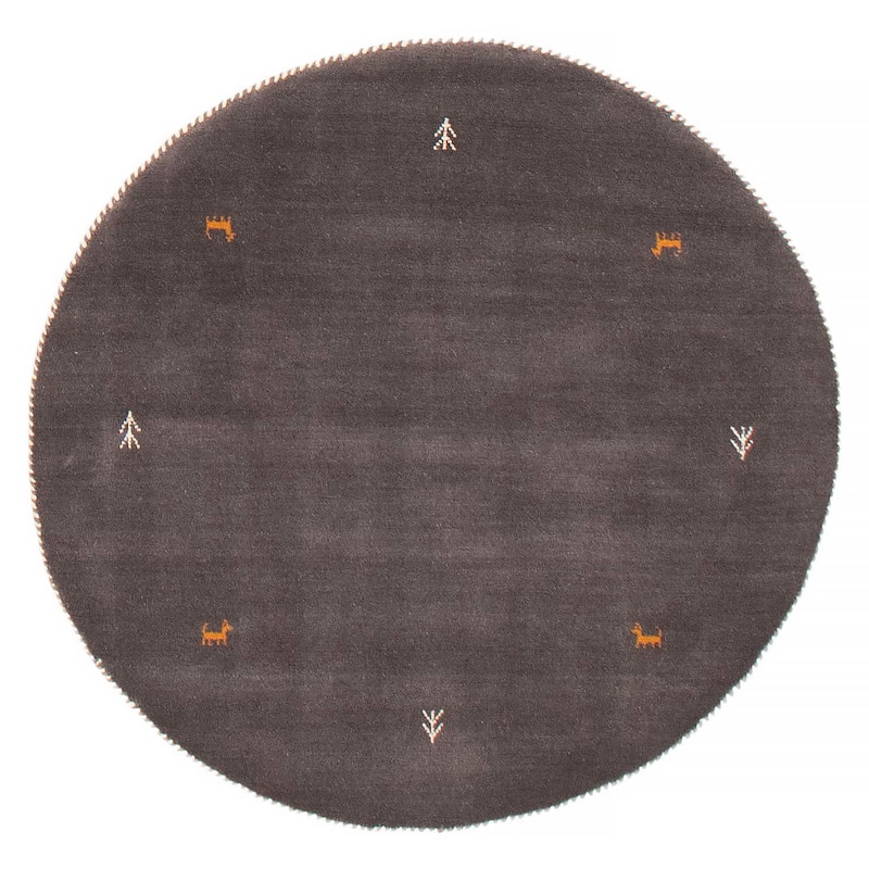 Kashkuli Gabbeh Grey Rug 3'10" x 3'10" - 3'10 x 3'10 - Dark Grey - 3'10 x 3'10