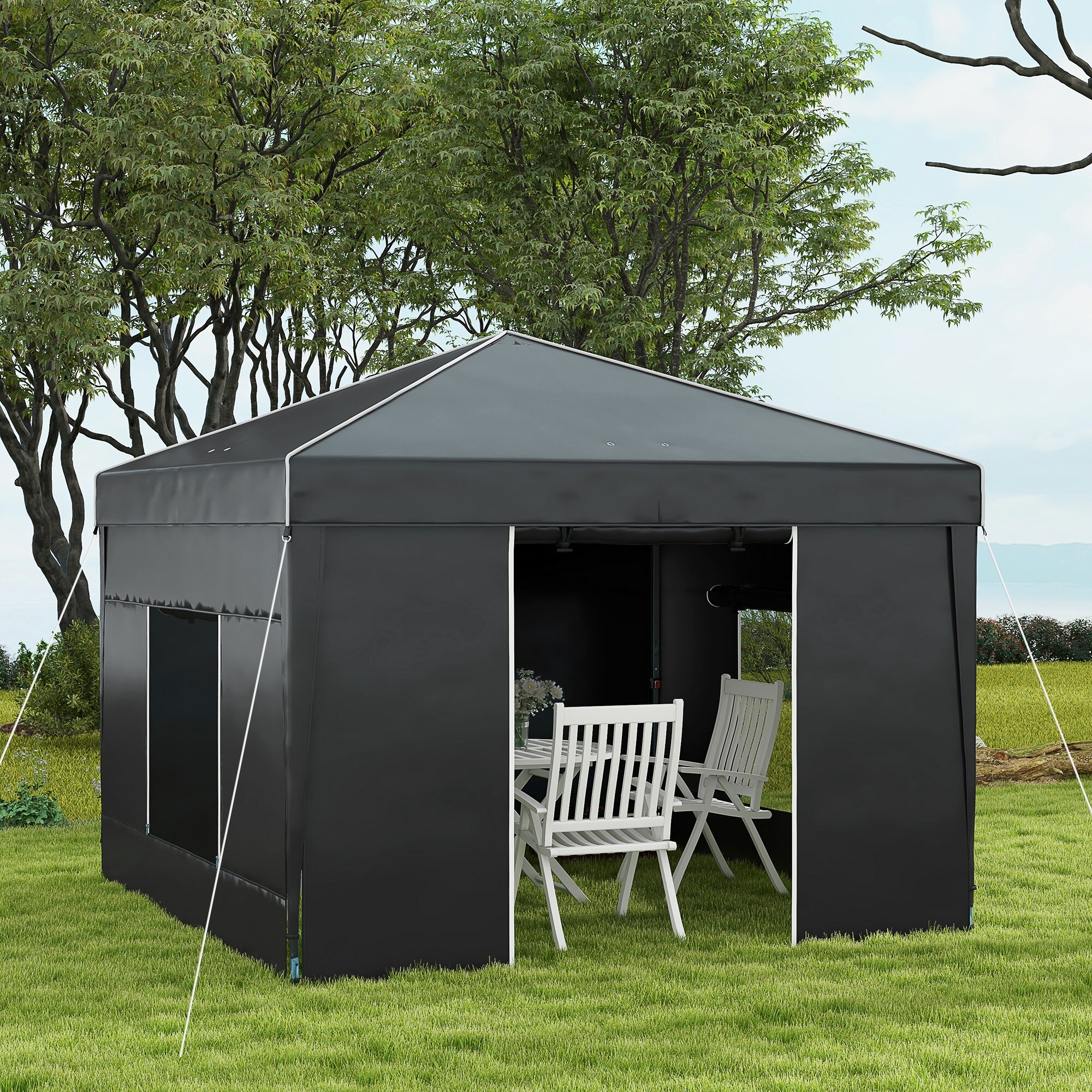 Portable canopy with sides clearance