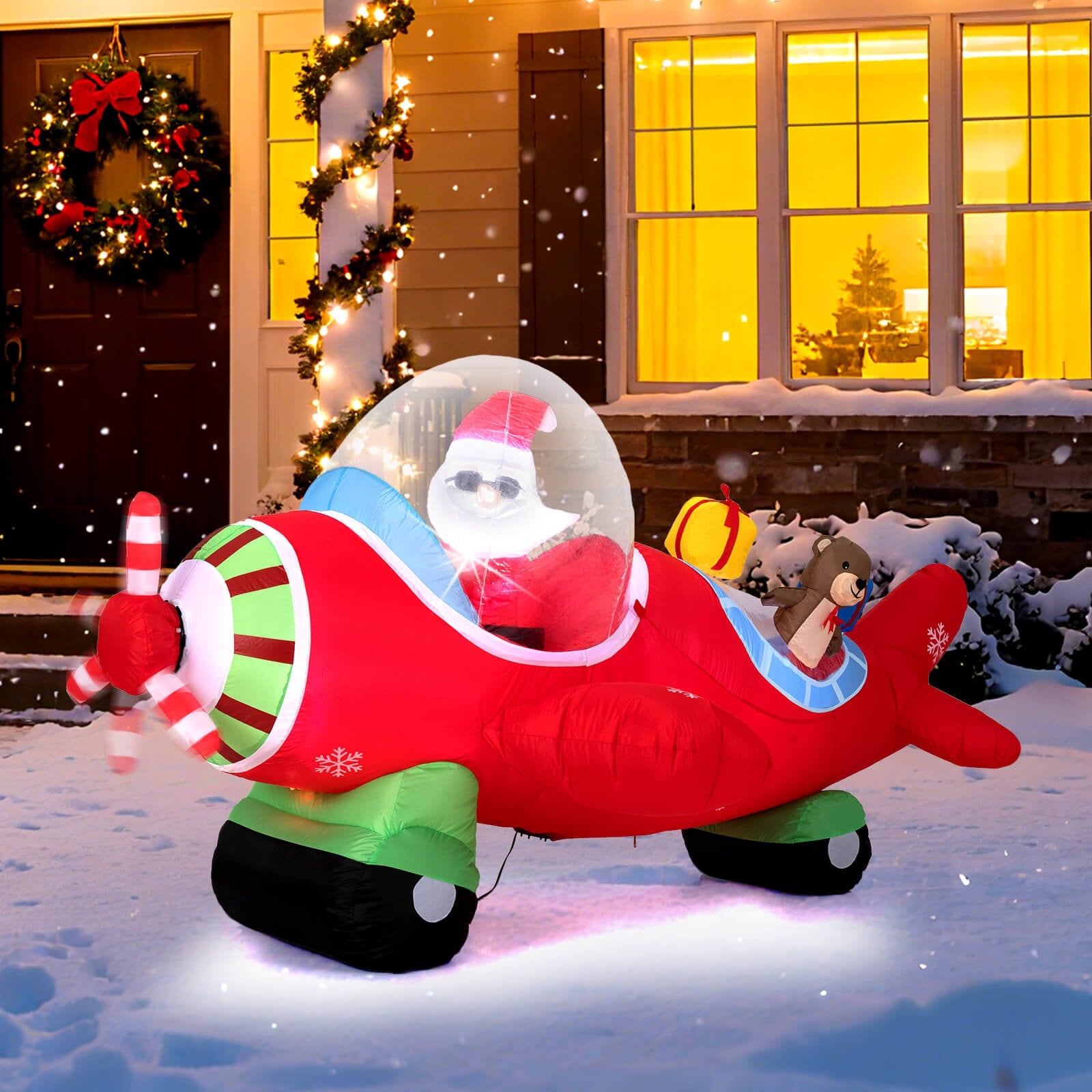 Costway 7.2 FT Christmas Inflatables Airplane with Gift Boxes and - See Details