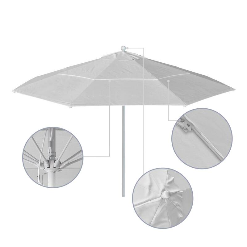 California Umbrella 11' Venture Series Patio Umbrella, White Aluminum Pole Fiberglass Ribs Pulley Lift Pacifica