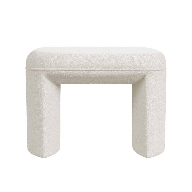 Max 24 Inch Ottoman Footstool with Comfy Saddle Seat in Cream White Boucle - Cream