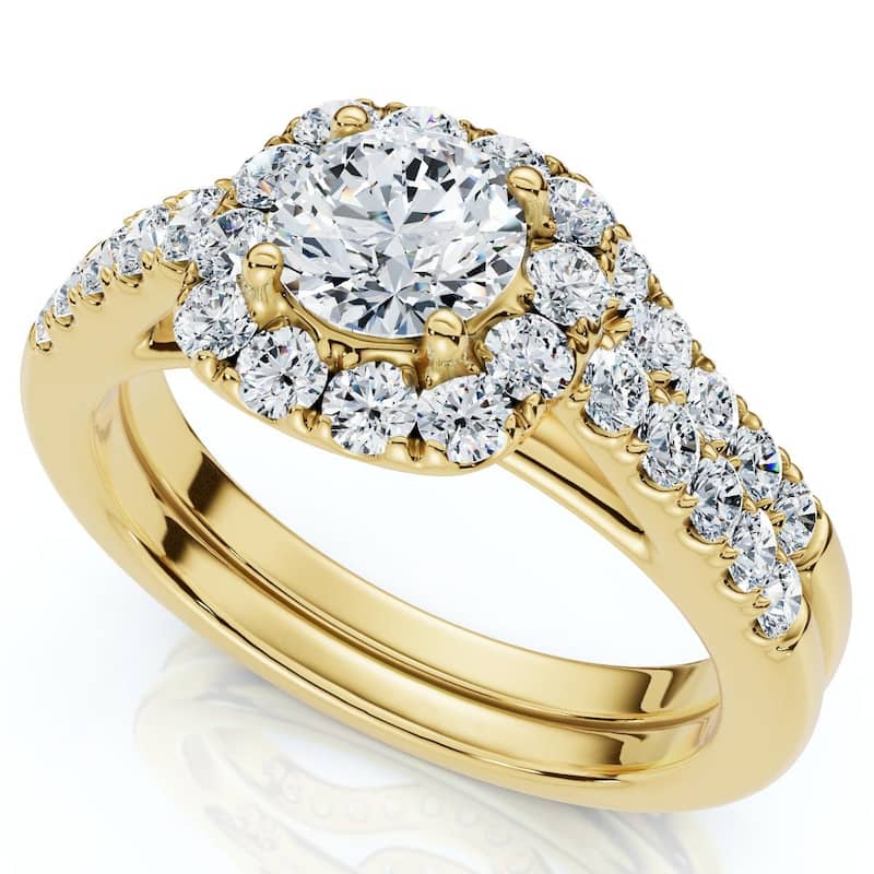 Bliss Diamond 1 1/10Ct Cushion Halo Diamond Engagement Ring & Matching Band Gold/Pt Lab Grown - 7.5 - Yellow