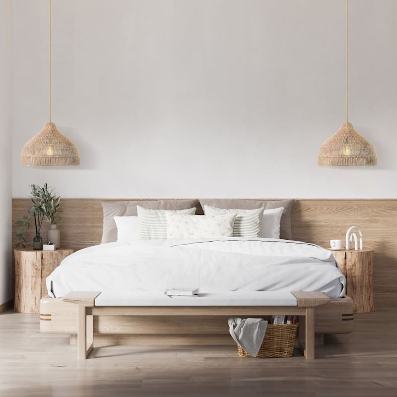 Dreamy Palm Fibers Pendant Light - Natural Dome 1-Light Handwoven Rattan Hanging Light For Modern, Boho, Farmhouse Room Decor