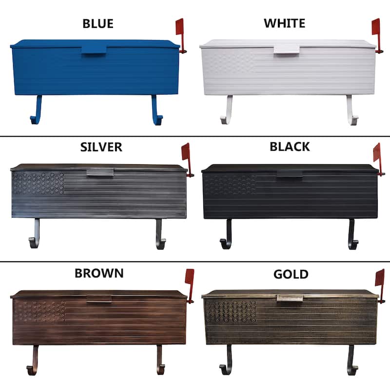 Patriotic Metal Wall Mounted Mailbox with Outgoing Mail Flag and Newspaper Hangers