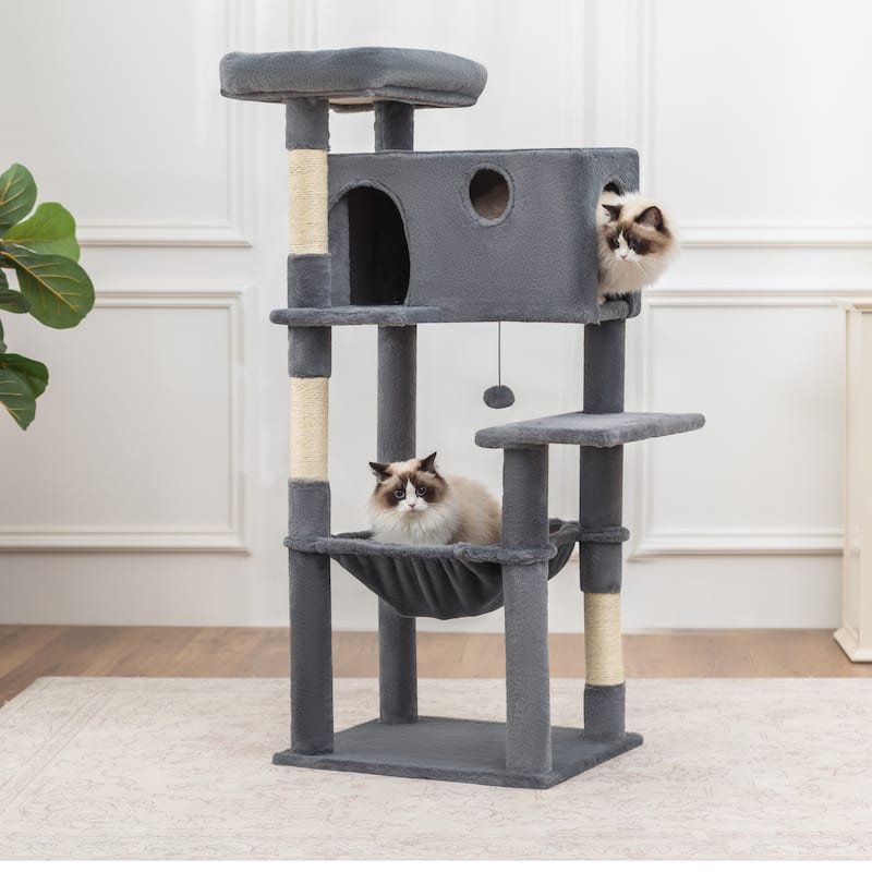 Adeco 52-Inch Cat Tree with Hammock and Condo - Grey